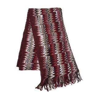 Missoni Zig Zag Purple Burgundy Wool Knit Blend Fringe Scarf